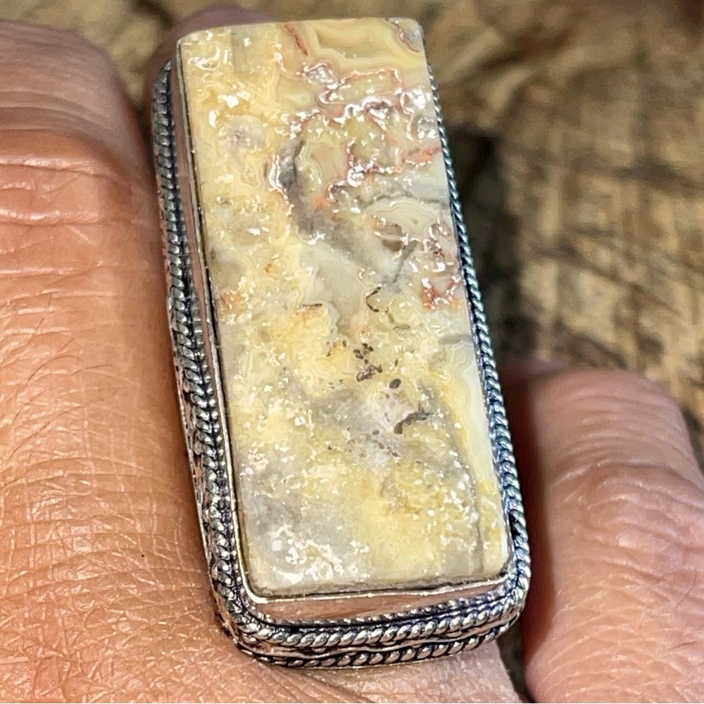Large Crazy Lace Agate Ring 6 1/2 - Picture 3 of 8